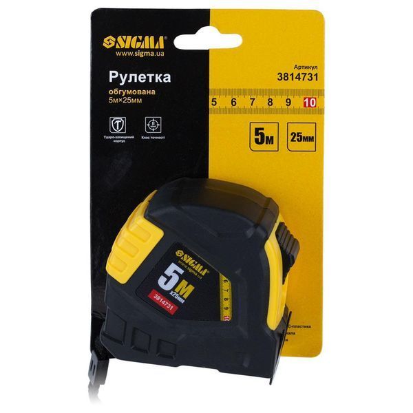 Рулетка обгумована 5м&times;25мм SIGMA (3814731) SG-3814731 фото
